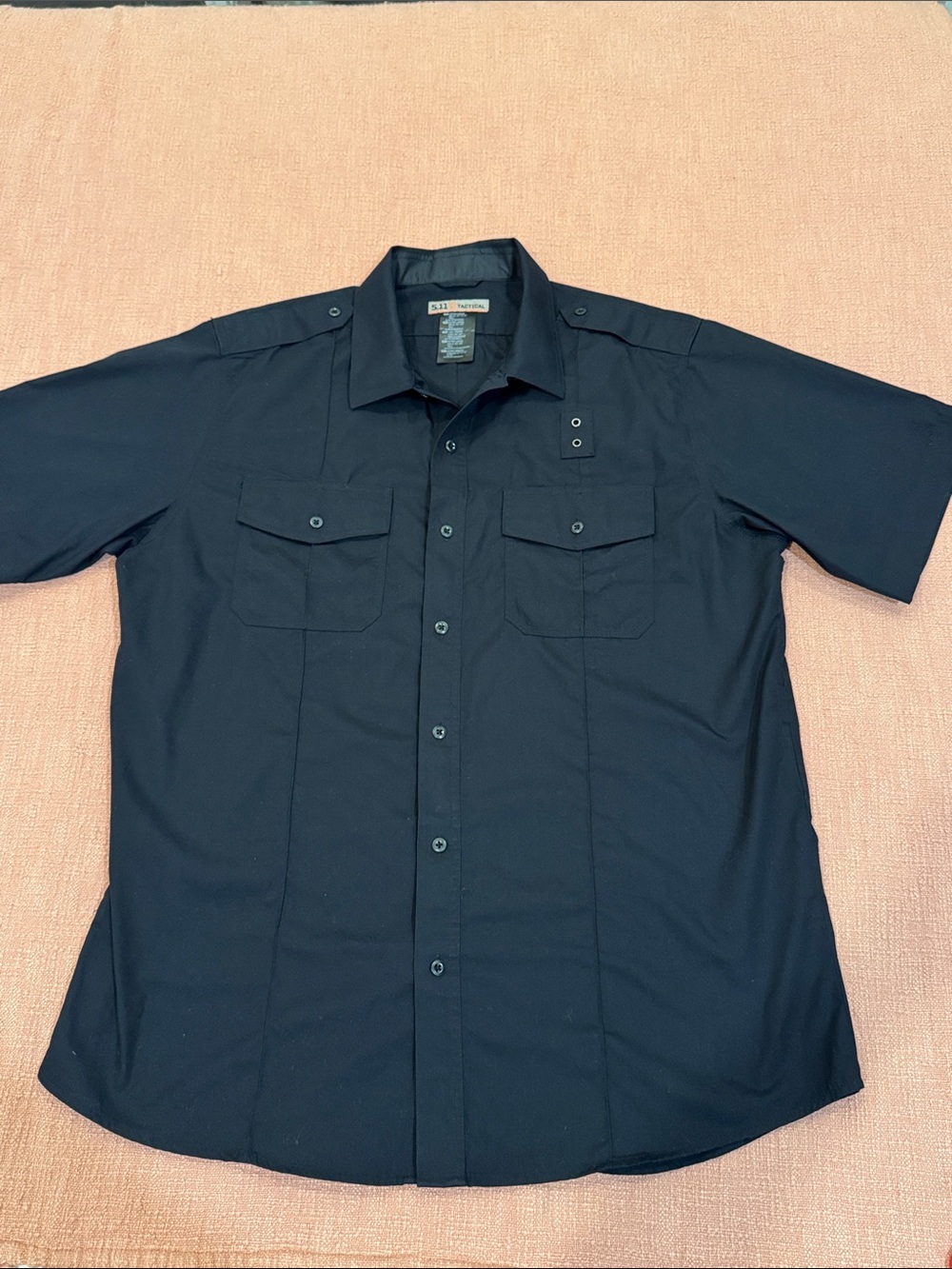 5.11 Tactical Men’s Short Sleeve Button-Front Shirt - dark blue with zip front